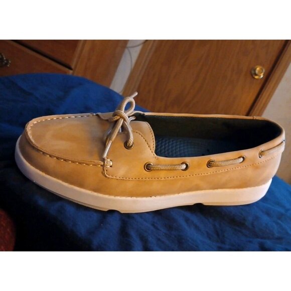 Memory Foam Shoes - NEW Women's Island Surf Comfort Memory Foam Boat Shoes Tan Slippers Size 11